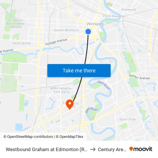 Westbound Graham at Edmonton (Rwb) to Century Arena map