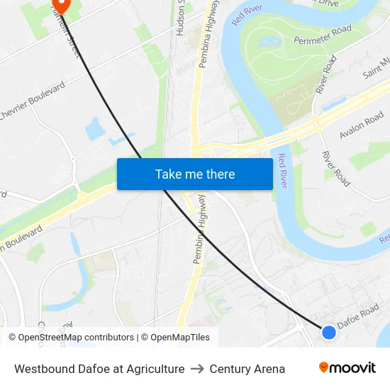 Westbound Dafoe at Agriculture to Century Arena map