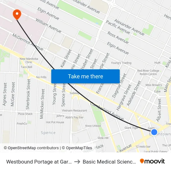 Westbound Portage at Garry to Basic Medical Sciences map