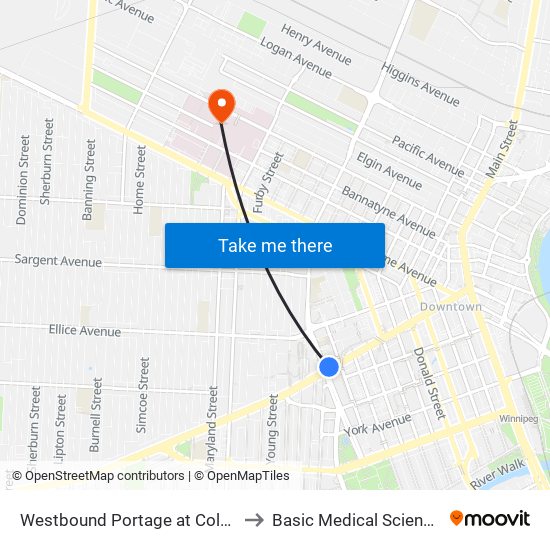 Westbound Portage at Colony to Basic Medical Sciences map