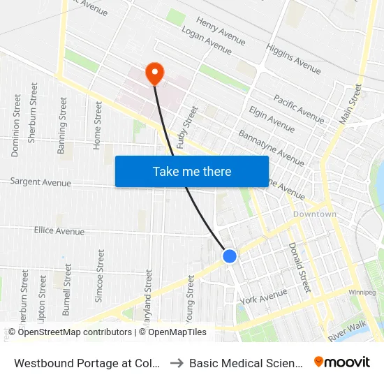 Westbound Portage at Colony to Basic Medical Sciences map