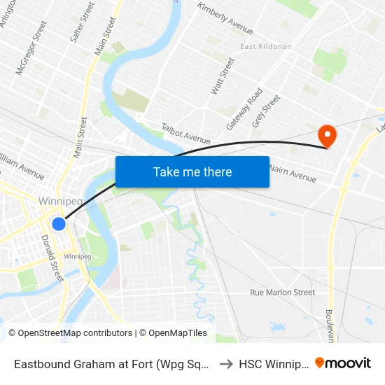 Eastbound Graham at Fort (Wpg Square) to HSC Winnipeg map