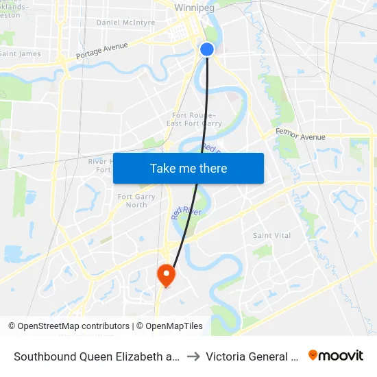 Southbound Queen Elizabeth at Stradbrook to Victoria General Hospital map