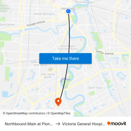 Northbound Main at Pioneer to Victoria General Hospital map