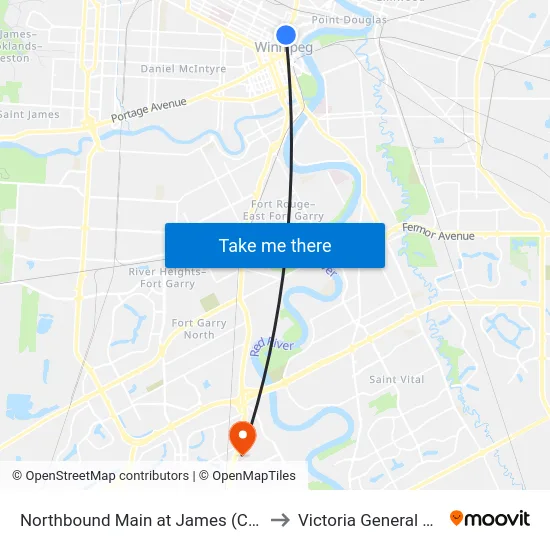 Northbound Main at James (Concert Hall) to Victoria General Hospital map