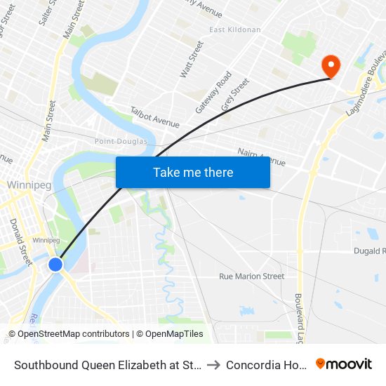 Southbound Queen Elizabeth at Stradbrook to Concordia Hospital map