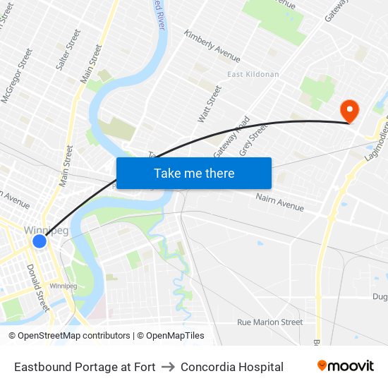 Eastbound Portage at Fort to Concordia Hospital map
