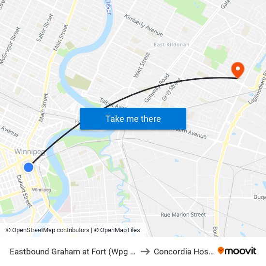 Eastbound Graham at Fort (Wpg Square) to Concordia Hospital map