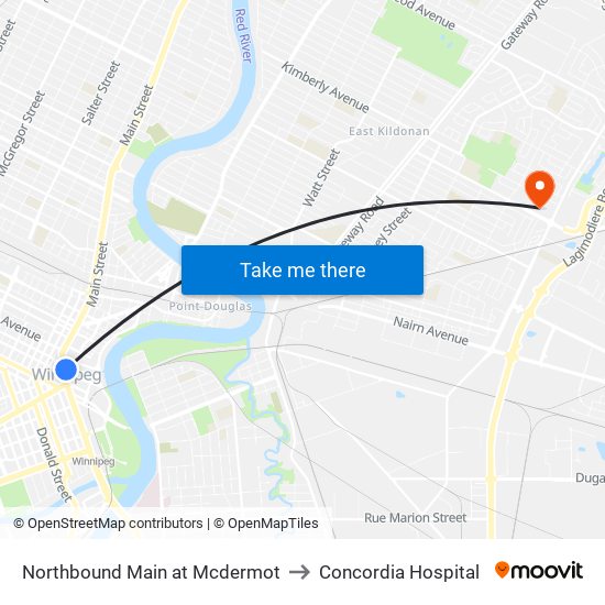 Northbound Main at Mcdermot to Concordia Hospital map