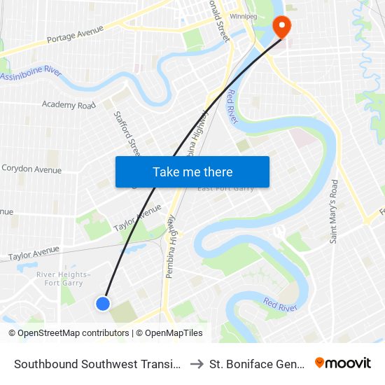 Southbound Southwest Transitway at Seel Station to St. Boniface General Hospital map