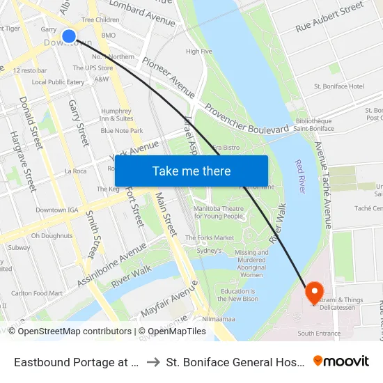 Eastbound Portage at Fort to St. Boniface General Hospital map