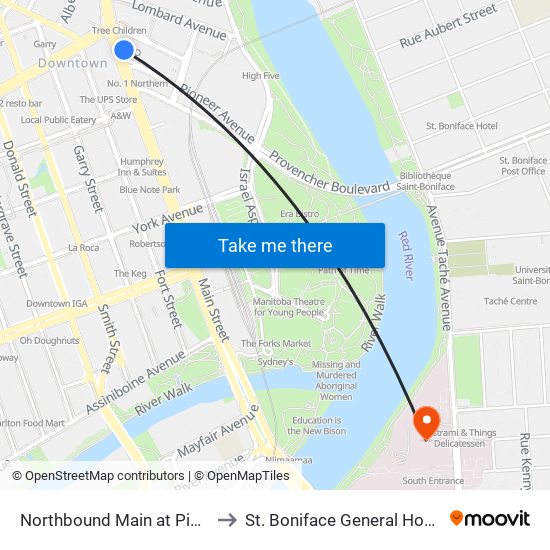 Northbound Main at Pioneer to St. Boniface General Hospital map