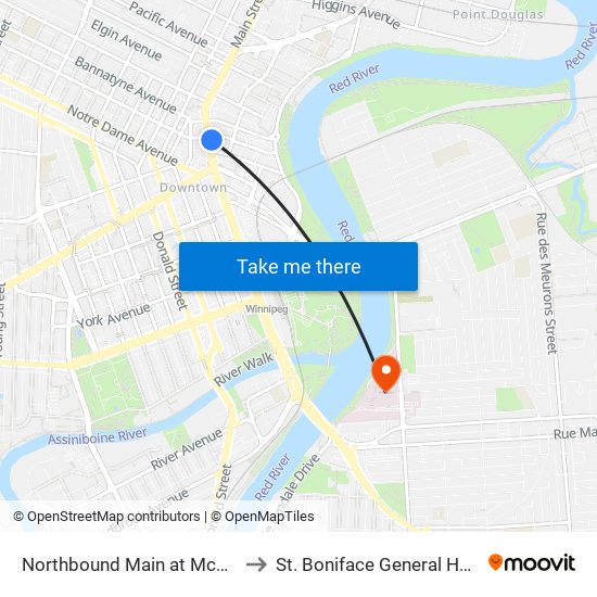 Northbound Main at Mcdermot to St. Boniface General Hospital map