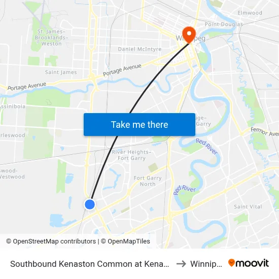 Southbound Kenaston Common at Kenaston to Winnipeg map