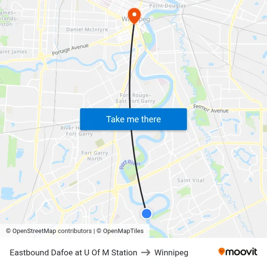 Eastbound Dafoe at U Of M Station to Winnipeg map