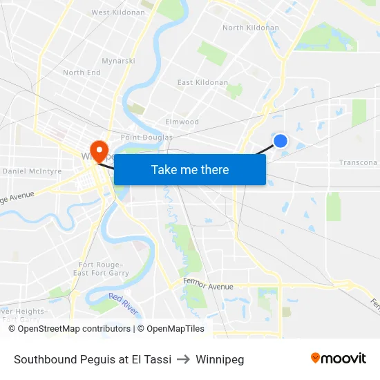 Southbound Peguis at El Tassi to Winnipeg map