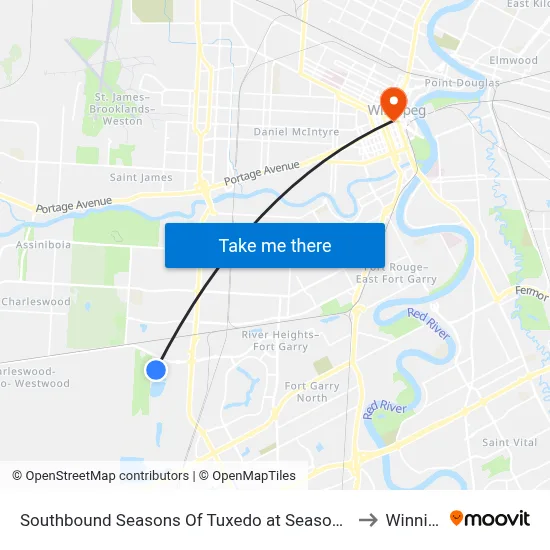 Southbound Seasons Of Tuxedo at Seasons Of Tuxedo to Winnipeg map