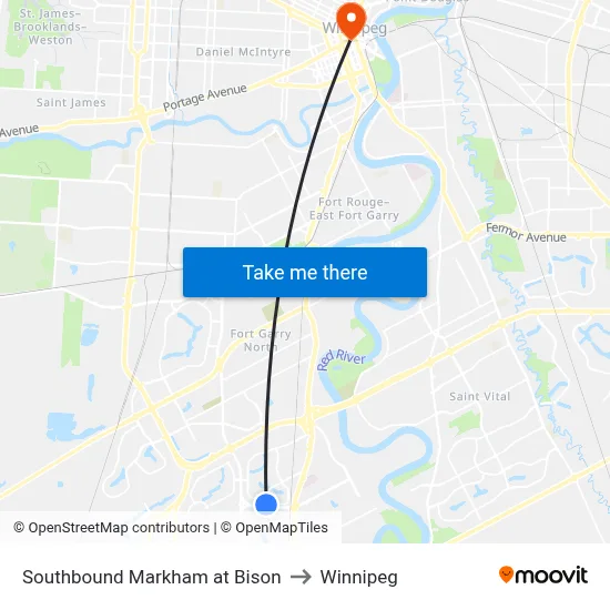 Southbound Markham at Bison to Winnipeg map