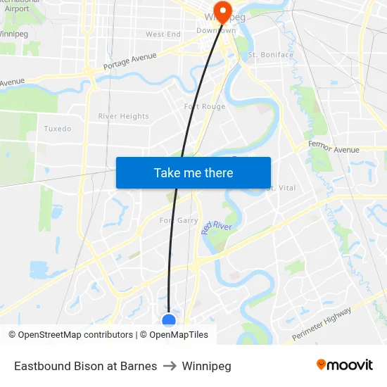 Eastbound Bison at Barnes to Winnipeg map