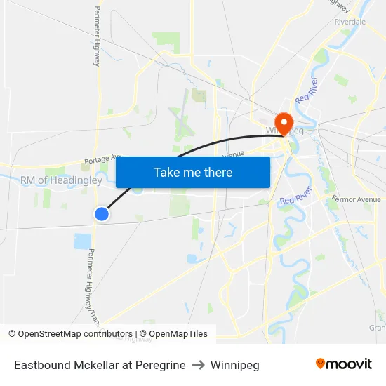Eastbound Mckellar at Peregrine to Winnipeg map