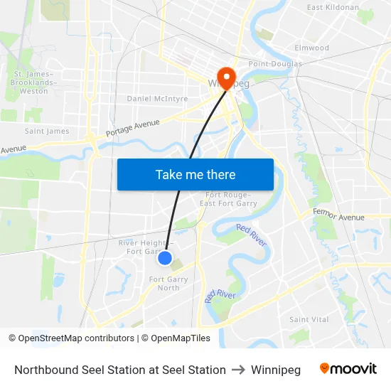 Northbound Seel Station at Seel Station to Winnipeg map