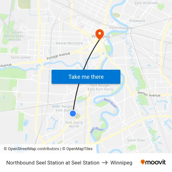 Northbound Seel Station at Seel Station to Winnipeg map