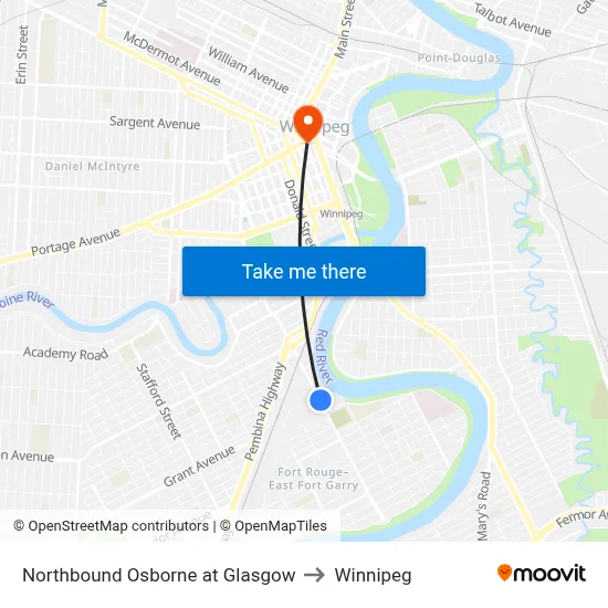 Northbound Osborne at Glasgow to Winnipeg map