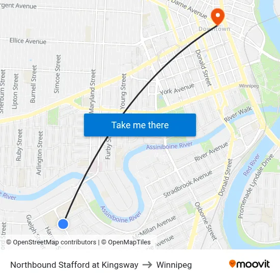 Northbound Stafford at Kingsway to Winnipeg map