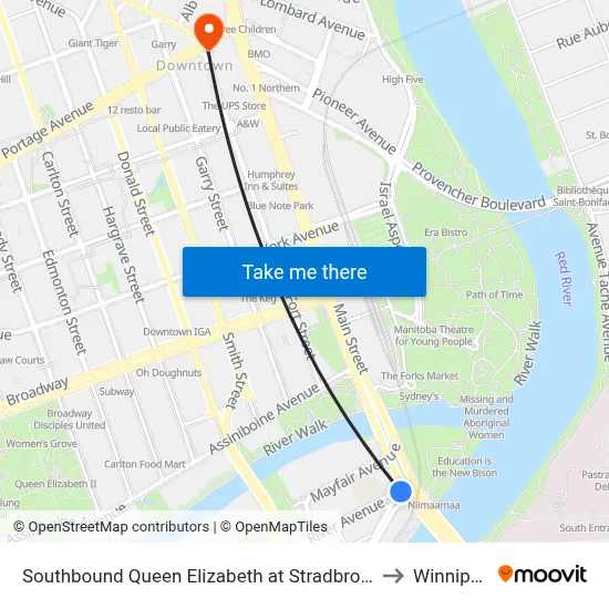 Southbound Queen Elizabeth at Stradbrook to Winnipeg map