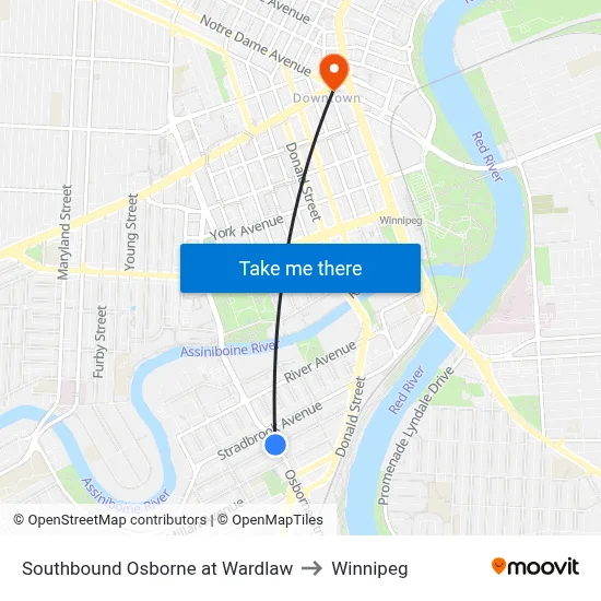 Southbound Osborne at Wardlaw to Winnipeg map