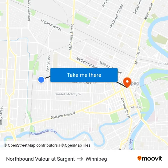 Northbound Valour at Sargent to Winnipeg map