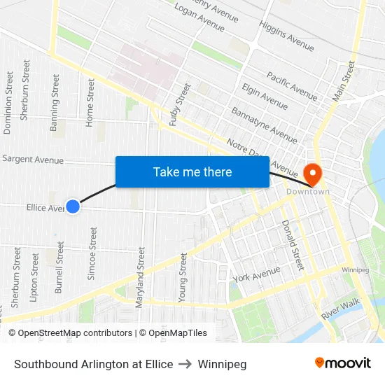 Southbound Arlington at Ellice to Winnipeg map