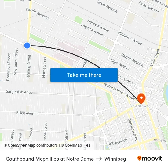 Southbound Mcphillips at Notre Dame to Winnipeg map