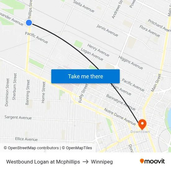 Westbound Logan at Mcphillips to Winnipeg map
