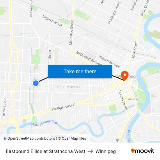 Eastbound Ellice at Strathcona West to Winnipeg map