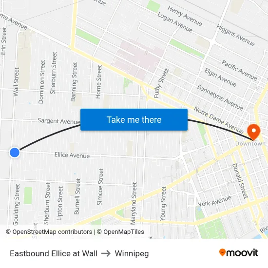 Eastbound Ellice at Wall to Winnipeg map