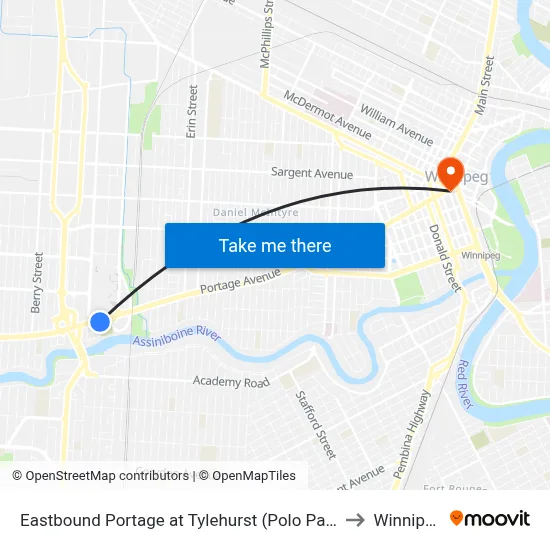 Eastbound Portage at Tylehurst (Polo Park) to Winnipeg map