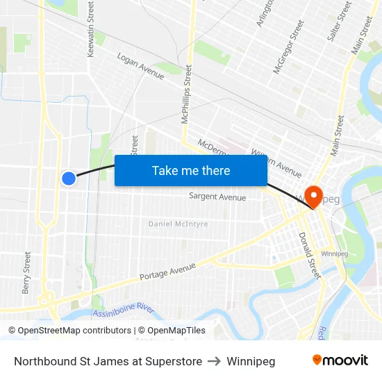 Northbound St James at Superstore to Winnipeg map