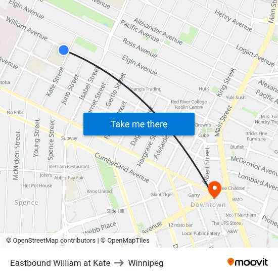 Eastbound William at Kate to Winnipeg map