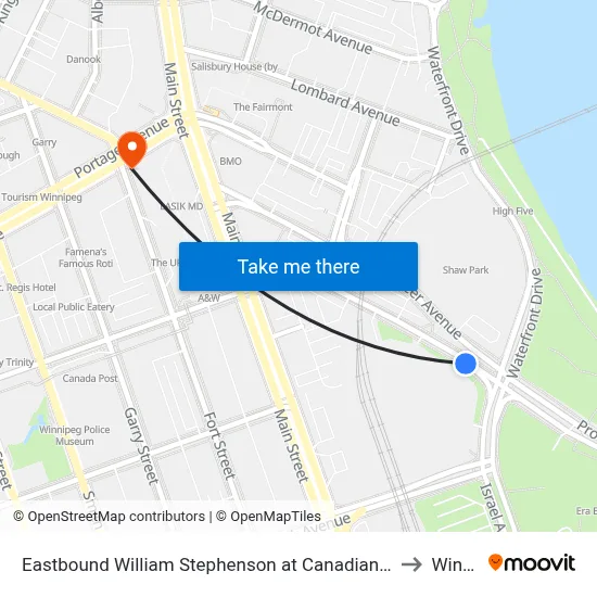 Eastbound William Stephenson at Canadian Museum For Human Rights to Winnipeg map