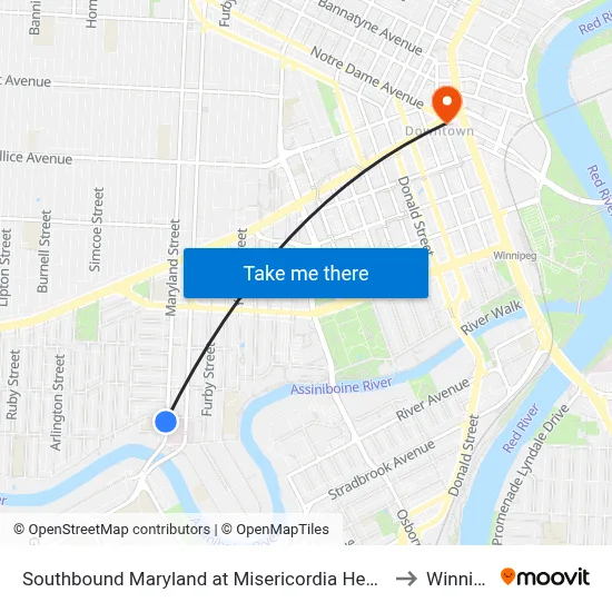 Southbound Maryland at Misericordia Health Centre to Winnipeg map