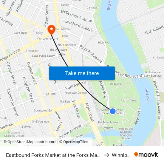 Eastbound Forks Market at the Forks Market to Winnipeg map