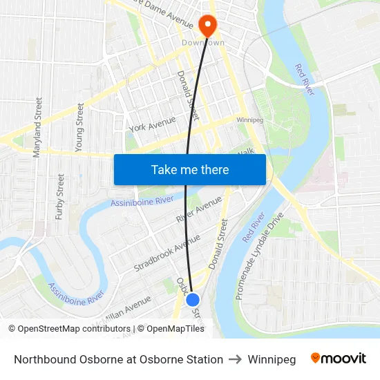 Northbound Osborne at Osborne Station to Winnipeg map