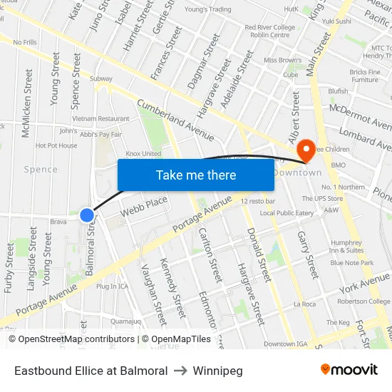 Eastbound Ellice at Balmoral to Winnipeg map