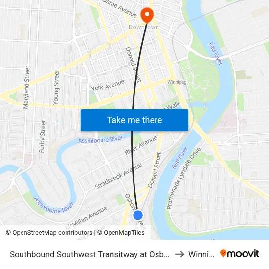 Southbound Southwest Transitway at Osborne Station to Winnipeg map