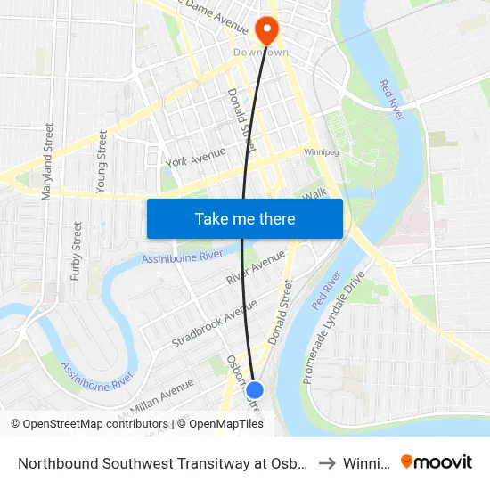 Northbound Southwest Transitway at Osborne Station to Winnipeg map