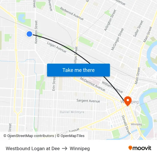 Westbound Logan at Dee to Winnipeg map