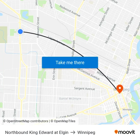 Northbound King Edward at Elgin to Winnipeg map