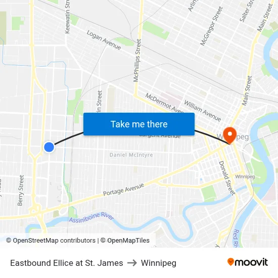 Eastbound Ellice at St. James to Winnipeg map