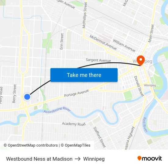 Westbound Ness at Madison to Winnipeg map